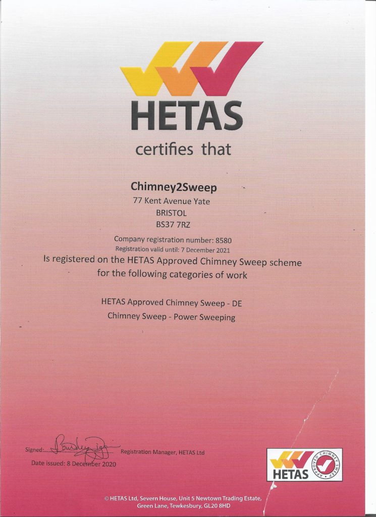 HETAS chimney sweep certificate