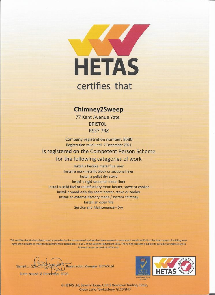 HETAS installer certificate