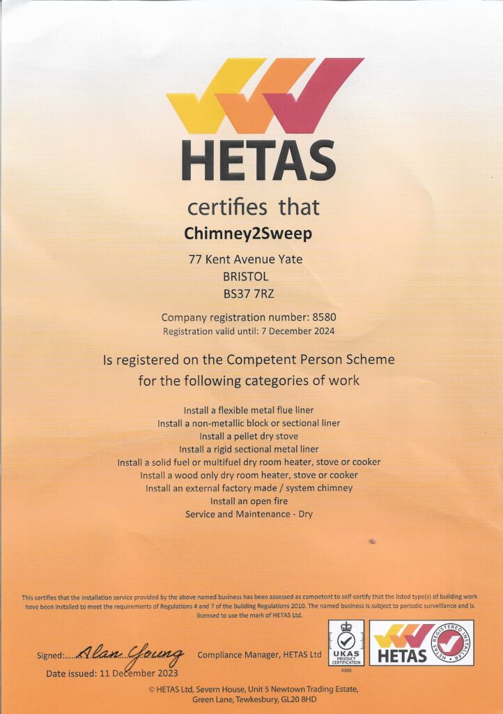 HETAS installer certificate