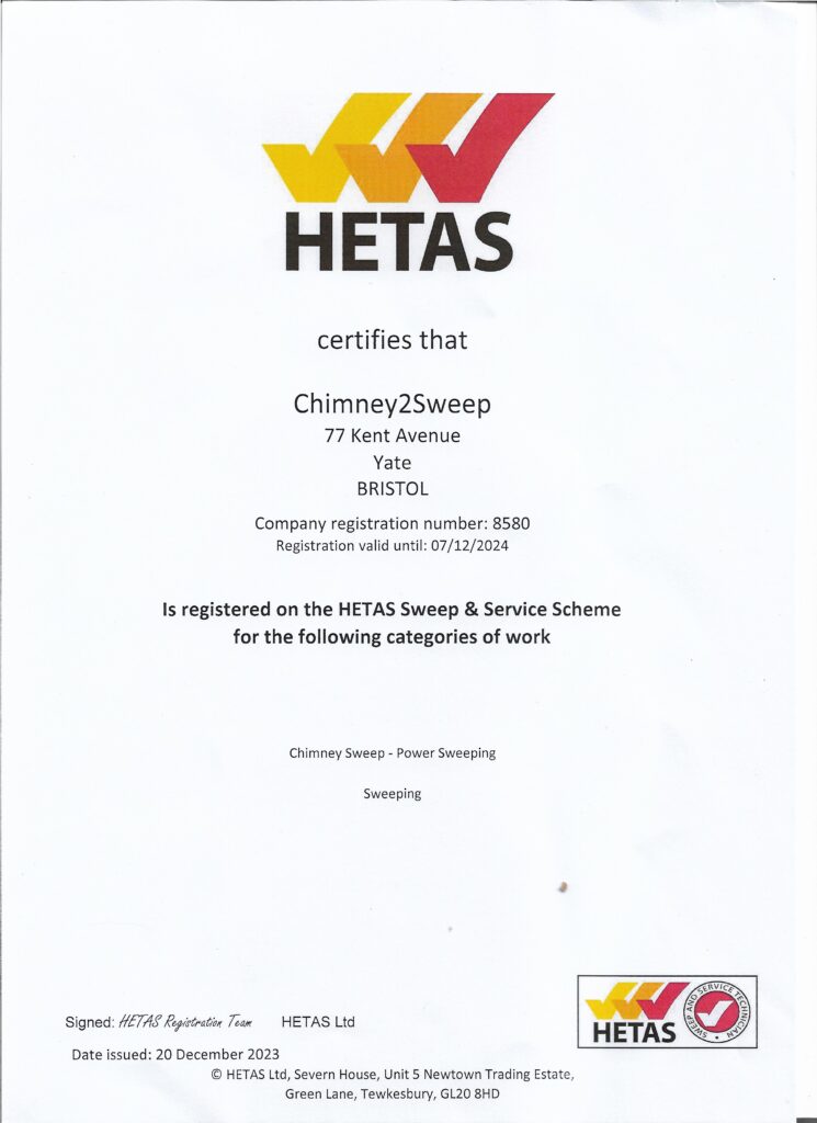 HETAS chimney sweep certificate